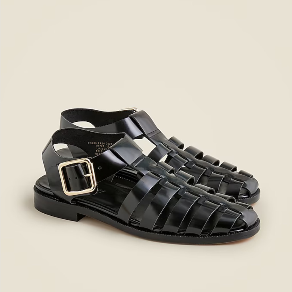 Brand New J.Crew Winona Fisherman Sandals In Black Italian Leather. Size 8.